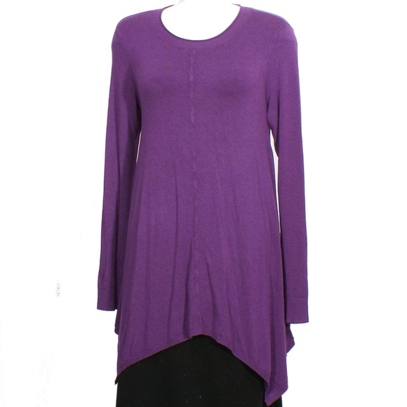 Purple Cozy Viscose Stretch Asym Tunic Sweater 1X